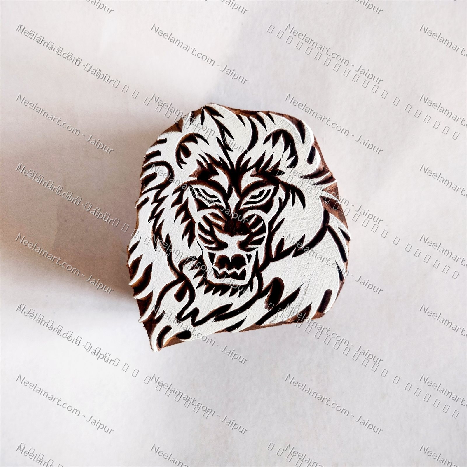 Hand-Carved Lion Head Block printed impression